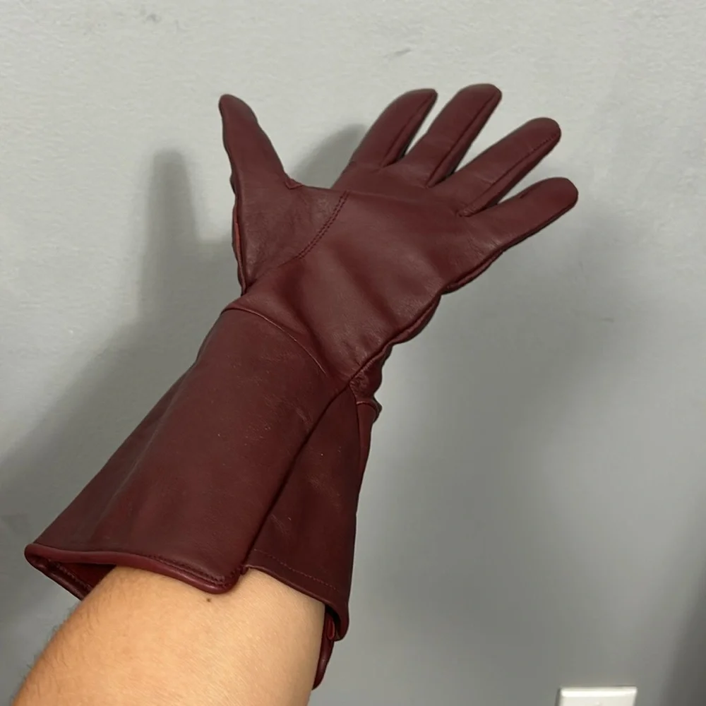 Women’s Burgundy Medieval Gauntlet leather cosplay gloves long arm cuff XL